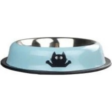 Oripet Kedi Desenli Mavi Çelik Mama Kabı 16 Oz.-15.5cm