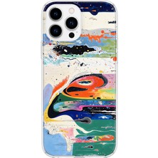 Mobilpad iPhone 15 Pro Max Uyumlu Boya Desenli Şeffaf Telefon Kılıfı