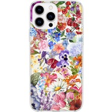 Mobilpad iPhone 16 Pro Uyumlu Çiçekler Kolaj Desenli Şeffaf Telefon Kılıfı