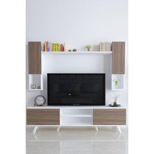 Kapaklı Minimal Tv Sehpası 136 cm Beyaz Antik Ceviz