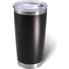 Çift Katmanlı Paslanmaz Çelik Pipet Girişli 600ML Sıcak Soğuk Tutan Bardak Termos Mug - FC1142 (Siyah)