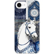 Mobilpad iPhone 16E Uyumlu Beyaz At Desenli Şeffaf Telefon Kılıfı