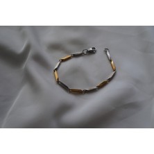 Asd Accessory Singapur/küp Model Gold-Silver Renk Kalın Model (2mm) Çelik Bileklik / 20 cm