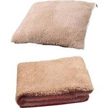 SBN - Store Prime Tineke 2 Li Set Battaniye ve Minder Kedi Uyku Yatağı Minderi (Kahverengi)