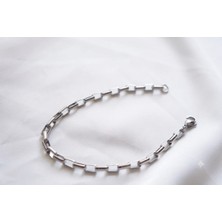 Asd Accessory Kutu Model Zincir 3mm Kalın Silver Renk Model Unisex (Kadın/erkek) Çelik Bileklik/ 21CM