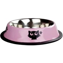 Oripet Kedi Desenli Çelik Mama Kabı Pembe 16 Oz 15.5cm