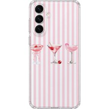 Mobilpad Samsung Galaxy A25 Uyumlu Çizgili Kokteyl Desenli Şeffaf Telefon Kılıfı