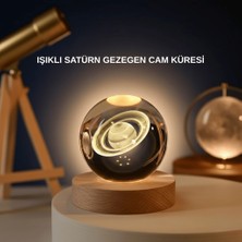 Str Store Satürn Gezegenli Kristal Küre LED Lamba Usb’li Ahşap Standlı
