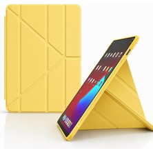 Str Store Galaxy Tab A9 Plus ile Uyumlu Kılıf Kalem Koyma Bölmeli Stand Olan Uyku Modlu Suni Deri Yarı Transparan Arka Yüzey Attravtive Smart Cover Sarı