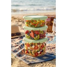 3'lü Set Loxo Sızdırmaz Saklama Kabı 700-1000-1500 ml Yeşil