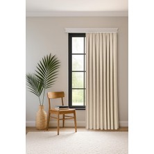Str Store Fabric Design Safir Açık Bej Ekstrafor Büzgülü Kadife Dokulu Yüksek Kaliteli Tek Kanat Fon Perde 150 x 260