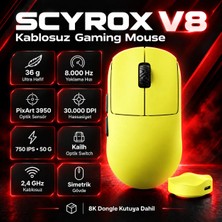 Scyrox V8 8k Hz Pixart 3950 Sensör Sarı Kablosuz Simetrik Gaming Mouse
