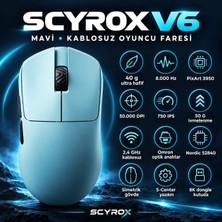 Scyrox V6 8000 Hz Kablosuz Oyuncu Mouse PAW3950 Açık Mavi Renk ile Hassas Oyun Deneyimi