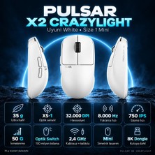 Pulsar X2 Crazylight 8k Hz Xs-1 Sensör Uyuni White Kablosuz Size 1 Mini Simetrik Gaming Mouse (PX2CL108)