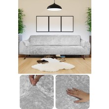 Bibaha Kadife Lastikli 3 Kişilik Koltuk Örtüsü / Kanepe Kılıfı/ Çekyat Örtüsü Kılıfı Açik Gri 180 x 230