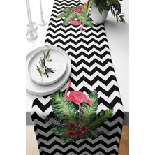 Str Store Pelangi Zigzag Geometrik Desenli ve Flamingo Leke Tutmaz Kumaş Salon Mutfak Masa Değişik Modelleri Runner, Siyah-Beyaz-Yeşil 40 x 140