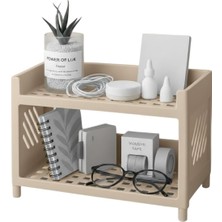 SBN - Store Çok Amaçlı 2 Katlı Organizer Raf – Bej Plastik Düzenleyici Stand – Banyo, Mutfak, Masaüstü ve Ofis Için – 25 x 18 cm