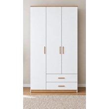 Noiss Home Decor Lifos 3 Kapaklı 2 Çekmeceli Gardırop Yatak Odası Genc Odası Beyaz Dolap
