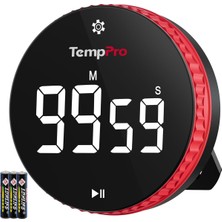 Temppro TM04 99 Saat Kapasiteli Çevirmeli Dijital Mutfak ve Ders Zamanlayıcısı, Geniş LED Ekranlı Mıknatıslı Kronometre (Eski Adıyla Thermopro)
