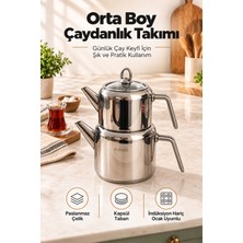 Kochler Dila Çelik Çaydanlık – Cam Kapaklı, Metal Saplı Orta Boy Çaydanlık Seti