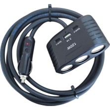 Araç Çakmak Uzatma Kablosu Çakmaklık Çoklayıcı Usb, Type-C Çıkışlı 12 Volt 10 Amper 120 Wat 2 X1,5mm Ttr Bakır 2 MT-SIYAH-YK-OT732