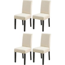 Bambu Nano Kumaş Likralı Sandalye Kılıfı Lastikli Yıkanabilir Esnek Sandalye Örtüsü 4'lü Set (Krem)