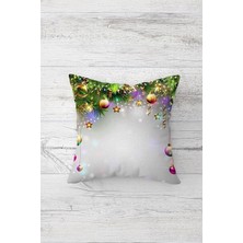 SBN - Store Pelangi Yılbaşı Temalı Süs Desenli Çift Tarafı Baskılı Gizli Fermuarlı Yastık Kılıfı Kırlent Yastık Kılıfı, Yeşil-Gold 45 x 45