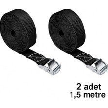 Die Grup Siyah Polyester Bağlama Kayışı, Ayarlanabilir Metal Sabitleme Aparatlı, 1,5 Metre Uzunluk, 2,5 cm Genişlik, Koli, Yük, Bisiklet ve Kamp Kullanımı Için(2 Adet)
