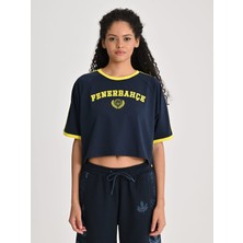 Fenerbahçe Lacivert Kolej Logo Kadın Crop Oversize Tshirt