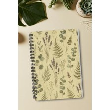 Die Grup Spiralli Defter A5 Botanik Desenli 100 Sayfa Kareli, Lavanta ve Eğrelti Otu, 14,8X21 cm