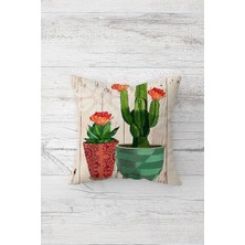 SBN - Store Pelangi Kaktüslü Sukulentli Çift Tarafı Baskılı Gizli Fermuarlı Yastık Kılıfı Kırlent Koltuk Yastık Kılıfı, Yeşil-Nar Çiçeği 45 x 45, 24691132945451