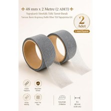 Die Grup (2 Adet) 48 mm x 2 Metre Yapışkanlı Sineklik Tülü Tamir Bandı Yaması Bantı Kopmuş Delik Fiber Tül Yapıştırma Gri