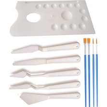 Die Grup Plastik 13 Hazneli Resim Paleti 5 Li Plastik Spatula ve Resim Fırçası 1 Paket Ressam Paleti Sanatsal Esnek Palet Bıçağı
