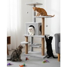 Die Grup Gri Renkli Salıncaklı Yuvalı Lüks Kedi Tırmalama Evi