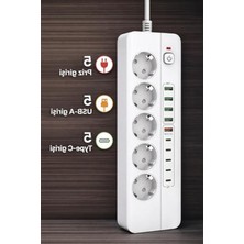 Die Grup 5'li Akım Korumalı Priz, 5 USB ve 2 Metre Kablo ile