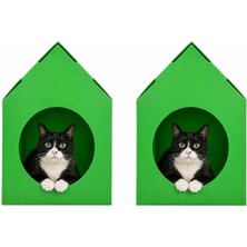 Die Grup Temel Özel Üretim 2'li Plastik Kedi Evi Katlanır Sokak Hayvanları Için (Yeşil)