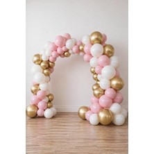 Die Grup Krom Gold, Pastel Beyaz ve Makaron Pembe Temalı Balon Seti