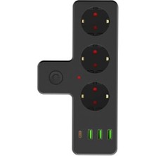 Die Grup 3'lü Düğmeli Priz, Çocuk Koruma Özellikli, 1x Type-C ve 3x USB Çıkış