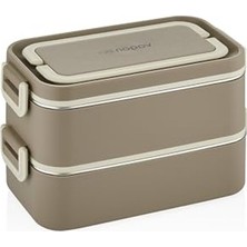 Die Grup Beslenme Kutusu Paslanmaz Çelik - 2000 ml Çorba (Yoğurt) Kaseli 2 Katlı Yeni Nesil Sefer Tası Lunch Box (Kahve)
