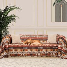 Latuda Concept Softmicro Boho Etnik Desenli Mikrofiber Koltuk Örtüsü ve Şalı, Kaymaz Toprak 180X300 cm