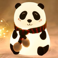 Sevimli Panda Gece Lambası Silikon LED Işık Çocuk Odası Dekoru Hediye (Gözü Açık)