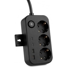 Die Grup Akım Korumalı 3'lü Topraklı Çoklu Priz 3680W 16A, 2 Usb-A + 2 Type-C Şarj Çıkışlı, Anahtarlı, Çocuk Korumalı, 1 Metre Uzatma Kablosu, Duvara Monte Edilebilir