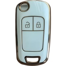 Die Grup Autohan Keys Anahtar Kılıfı Astra J, Corsa D, Corsa E, Insignia, Mokka, Meriva Için, Beyaz-Altın, 2 Butonlu
