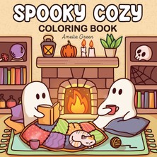 Step Kitap Spooky Cozy: Cute & Simple Coloring Book For Adults And Teens Featuring Adorable Characters, Creepy Creatures And Cozy Hygge Scenes For Relaxation