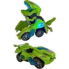 UDATOYS Robota Dönüşen Dinozor Araba Oyuncak Işıklı Müzikli Hareketli Yeşil 21 cm