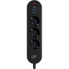 Die Grup Blic Termal Akım Korumalı 3’lü Priz 2500W – 1 Usb-C + 2 Usb-A Hızlı Şarj Girişli Çoklu Priz – Aşırı Akım, Isınma ve Kısa Devre Korumalı Aç/kapa Anahtarlı Siyah Uzatma Prizi Grup Priz