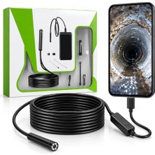 Die Grup Telefon Uyumlu Endoskop Yılan Kamera 5 Metre Uzunluk, 6 LED Işıklı, IP67 Kamera Uçlu, Yarı Sert Kablolu, Ayna Kanca Mıknatıs Aparatlı - Type-C Girişli - Android ve Windows Bilgisayar Için