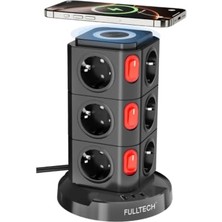 Die Grup Akım Korumalı Priz, Kule Tipi Priz, 12'li Priz Soketi, 12X Fiş Soketi, 1x USB Girişi, 2x Type-C Girişi, Isıya Dayanıklı Yapı, 1.8 Metre Kablo Uzunluğu, Aşırı Gerilim Koruyucu Çoğaltıcı (16A/3680W)