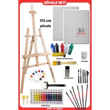 Die Grup Lüks Resim Başlangıç Seti 3-Şövale (Şövalye), Tuval (Tual Seti), Ressam Akrilik Yağlı Boya Seti