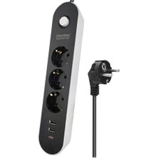 Die Grup Showmax Serisi SH-4625 4lü 2m 10A 2500W 2xusb 1xtype-C Akım Korumalı Priz (3 Lü 2xusb+1x Type-C Çıkışlı)